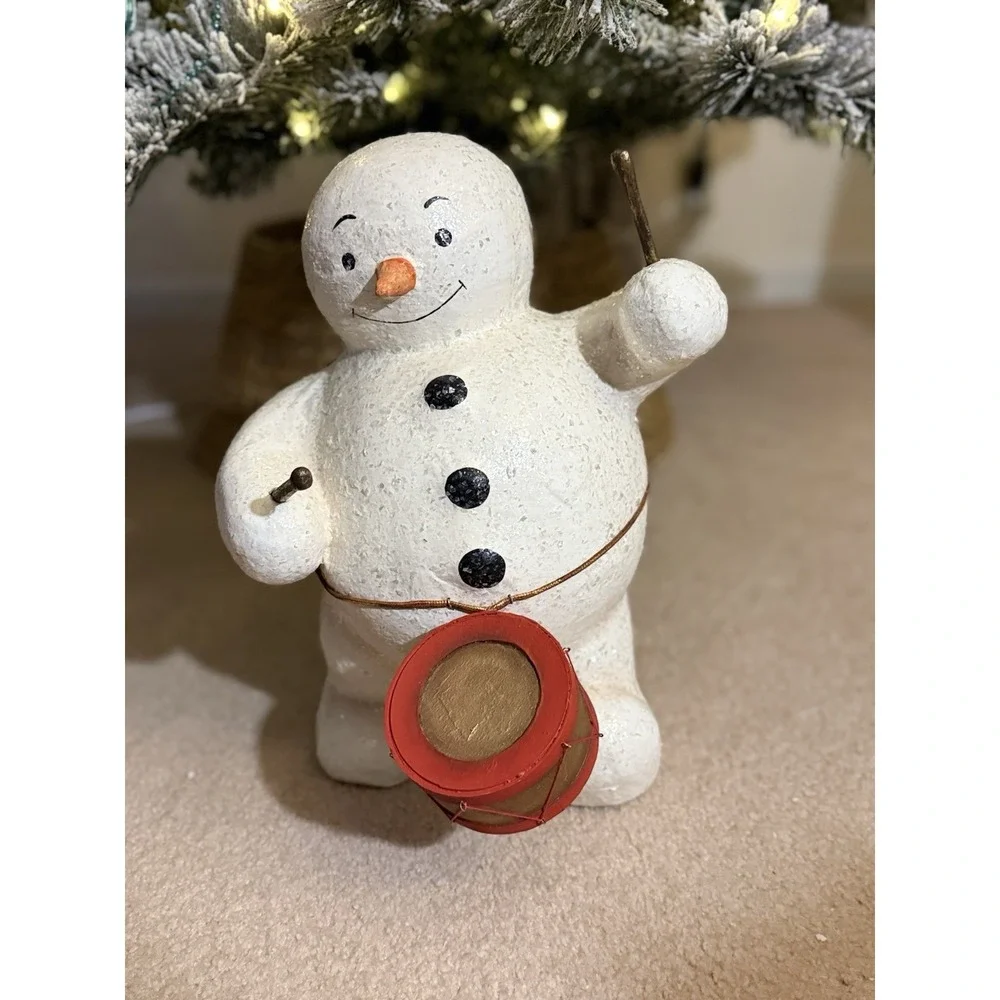 Vintage Bethany Lowe Designe Snowman With Drum/Sticks Papier Mache 15
